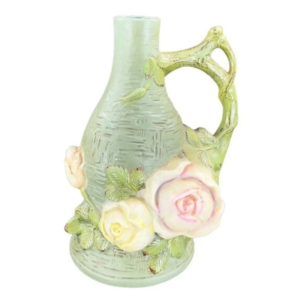 Antique Schafer And Vater Rose Vase Fine Porcelain Vase Textured Flower Marked